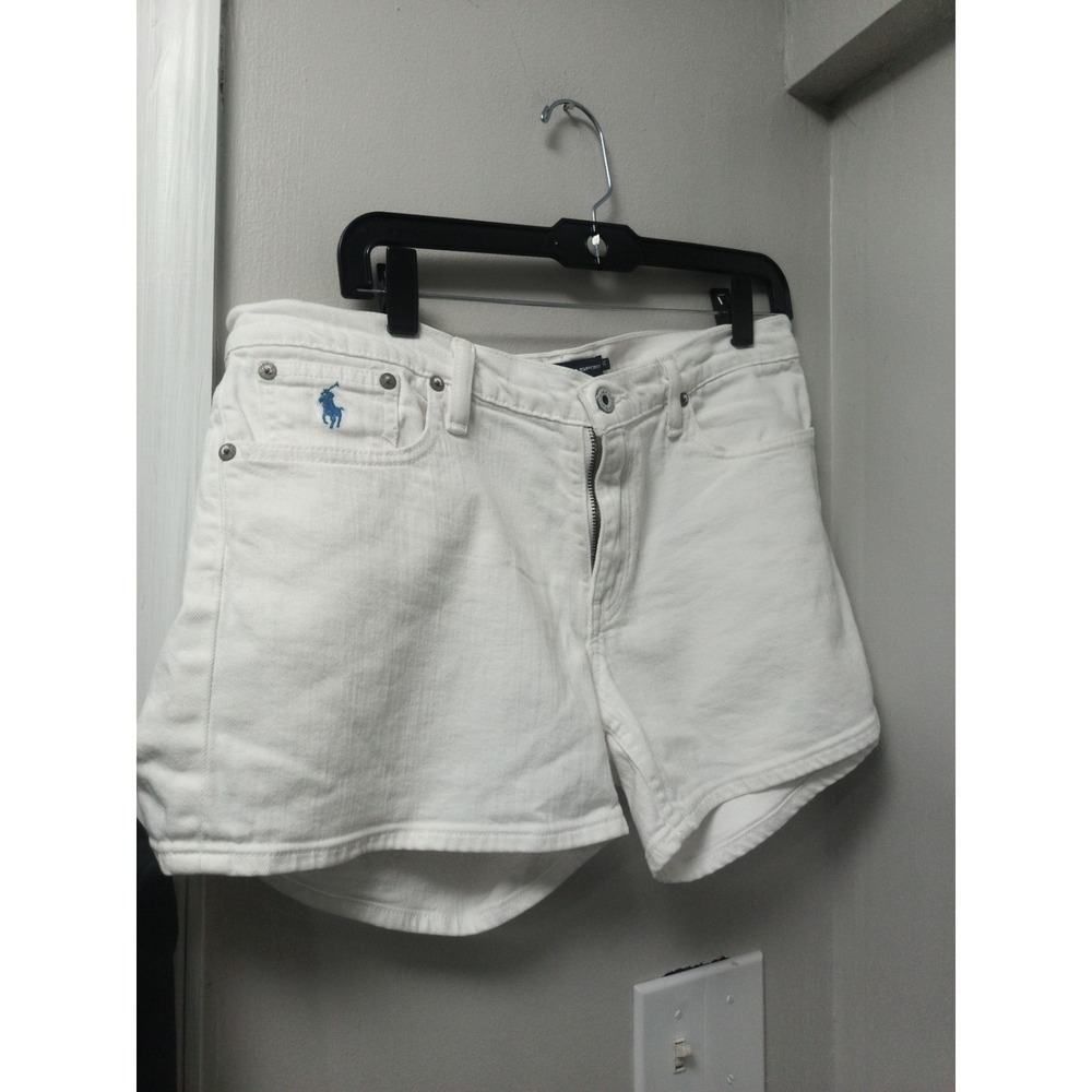 Ralph Lauren Sport Womens Hot White Denim Shorts Size 31 Blue Pony 4' inseam